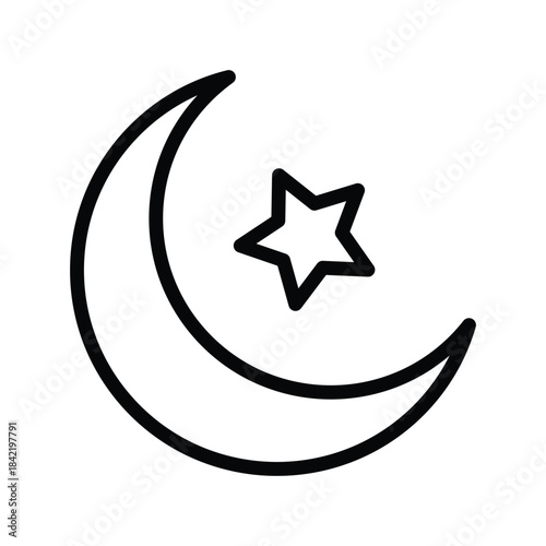A simple outline icon of a crescent moon with a star next to it.