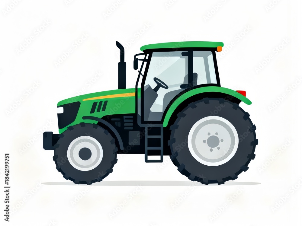 Obraz premium Farm green tractor, cartoon vector illustration of tractor 