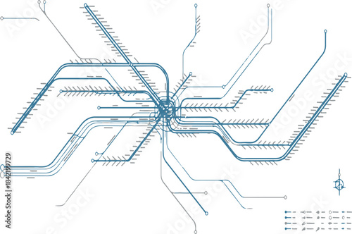 Minimalist Blue Urban Rapid Transit System Map Vector Illustration on White Background