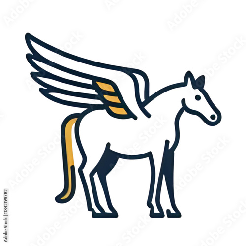 Elegant vector illustration of a majestic winged horse, embodying themes of freedom, aspiration, and mythological grace, perfect for graphic design projects seeking a symbolic and powerful emblem