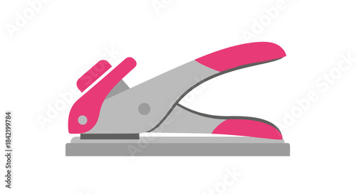 Colorful paper craft punch tool with pink accents isolated on white background, showcasing sleek design and ergonomic handle for crafting projects
