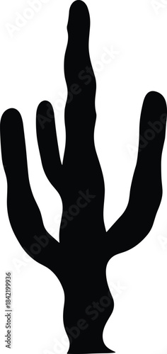 Black silhouette of a Saguaro cactus, iconic symbol of the Southwest desert landscape, nature's resilient flora, simple bold vector graphic design element with minimalist style