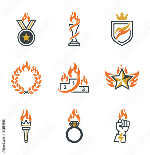 Set of flame icons for achievements and awards