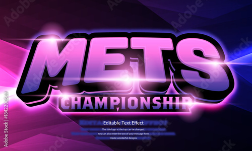 [Editable Text Effect Logo] ” Mets  Championship Logo” The title logo style is a three-dimensional, sporty and hard logo sparkling against a futuristic background.