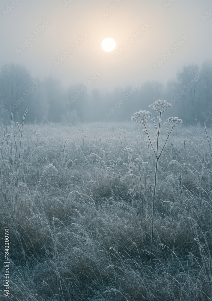 Fototapeta premium Serene frosty morning landscape.