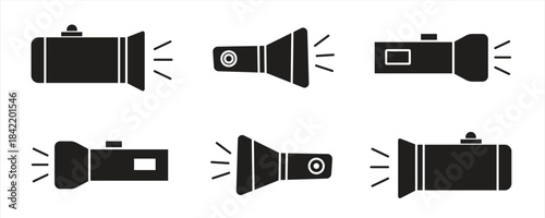 Flashlight icon, isolated on transparent background, vector linear icon isolated in black and white color vector illustration.