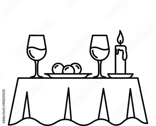 Romantic dinner table setting for two people