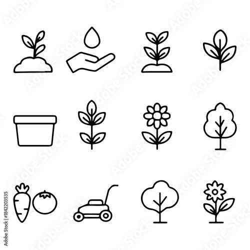 Gardening and Plant Care Line Icon Set