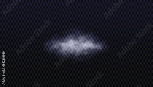 Mysterious glowing white cloud shape hovers against a dark textured background suggesting abstract space phenomena