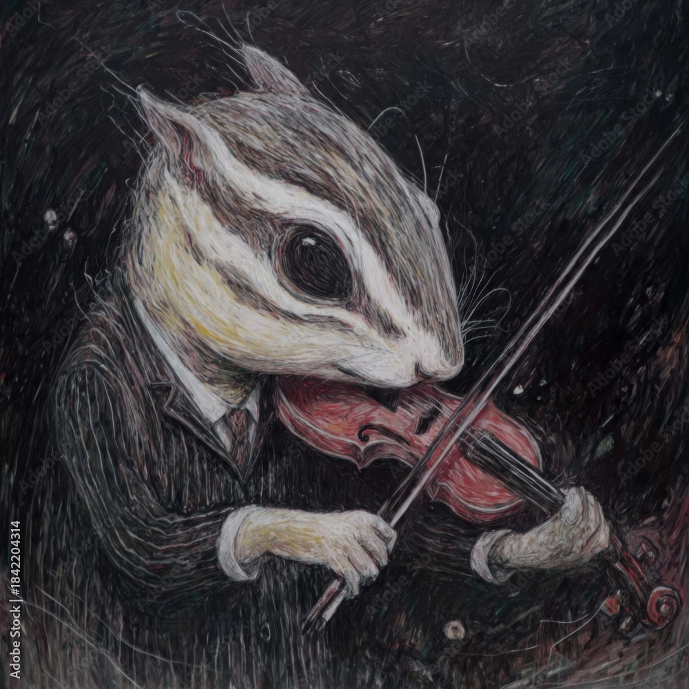 Obraz premium Anthropomorphic chipmunk plays the violin.
