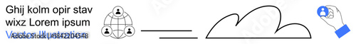 Technology, cloud storage, collaboration, data network, remote access, user management. A cloud, network diagram and hand holding a user icon. Technology and cloud storage concept