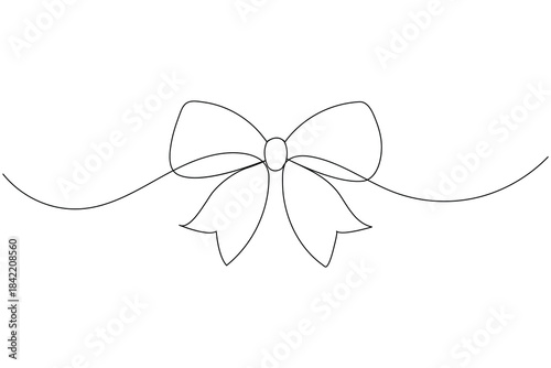 Elegant one line drawing of a decorative bow with flowing ribbon tails illustration