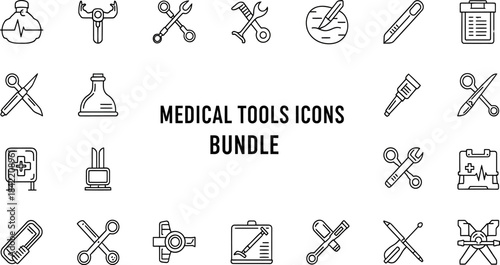 Medical Tool Icon Set – Vector Line Art for Healthcare, Surgery, and Clinical Equipment"