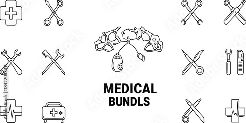 Medical Tool Icon Set – Vector Line Art for Healthcare, Surgery, and Clinical Equipment"