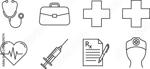 Medical Icon Bundle – Vector Line Art for Healthcare, Hospital, and Clinical Tools