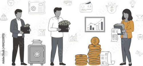 People managing finances saving money and investing for future growth.
