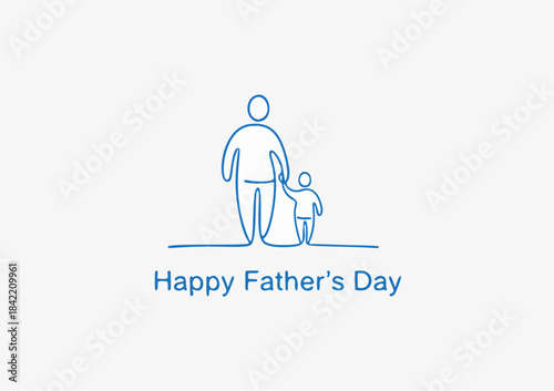 Minimalist Blue Line Art of Father and Child with Happy Fathers Day Text