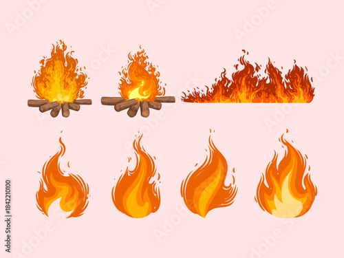 Set of fire, burning, flames icon sign and symbol element isolated vector illustration.