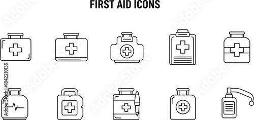 First Aid Icon Bundle – Vector Line Art for Emergency, Safety, and Medical Support