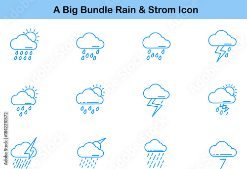 Weather icons set in outline style . Rainy, storm, snow, cloudy, sunny, windy, day, night, summer, winter, line, label and more 