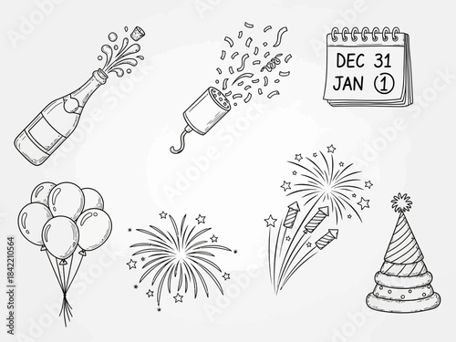 New Year's Eve Party Celebration Icons Set