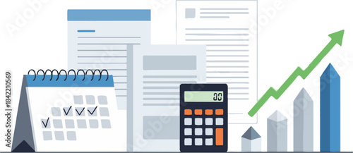 Financial Planning and Business Growth Analysis with Calendar and Calculator.