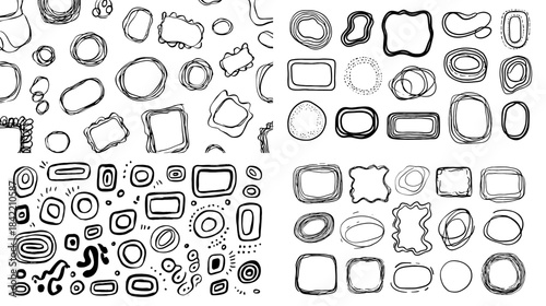 Hand drawn abstract frame and border illustration set with organic doodle shapes perfect for stickers social media layouts scrapbooking and creative design accents.