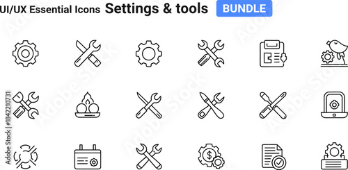 Settings & Toolbar Icon Set – Vector Line Art for UI, Apps, and Digital Interfaces"
