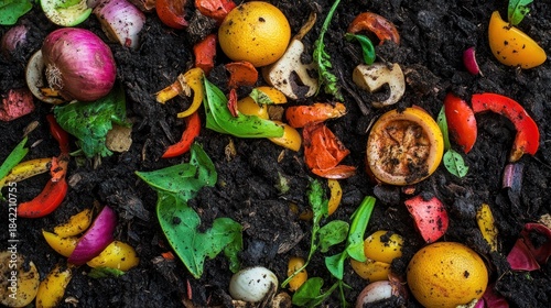 Organic compost, rich dark earth with decomposing matter, real texture, cycle of life, macro