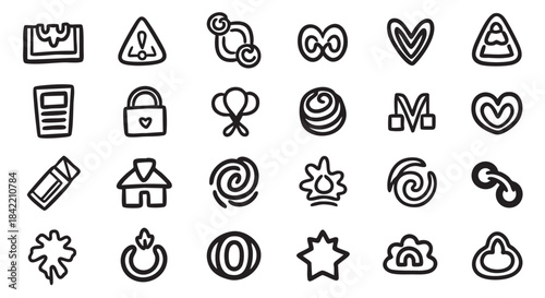 Doodle Style Icon Set Collection with Various Symbols and Shapes