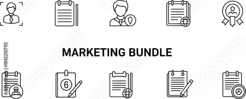 Digital Marketing Icon Set – Vector Line Art for Advertising, Social Media, Containing megaphone, advertising, online video, media social, mobile, goal or target, communication, influence and more