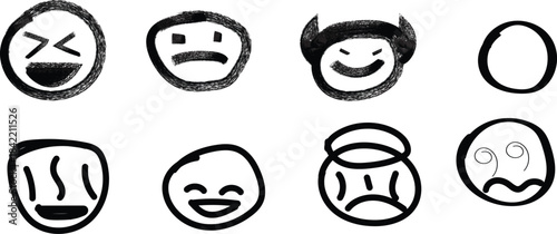 Hand-Drawn Emoji Faces Set – Cute, Funny, Angry, Happy, Devil & Sketch Expression Icons