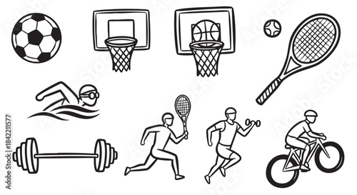 Selection of sports icons in black and white for design projects