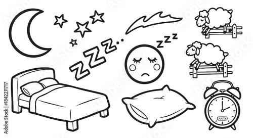 Sleeping Time Dreamland Illustration with Moon Stars and Cozy Bed