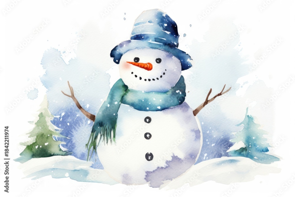 Fototapeta premium Snowman top border winter white representation.