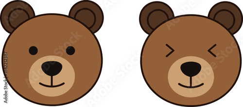 Minimalist and Cute Cartoon Bear Head Vector Set with Happy and Winking Expressions, Ideal for Children's Design, Logos, and Simple Animal Graphics.