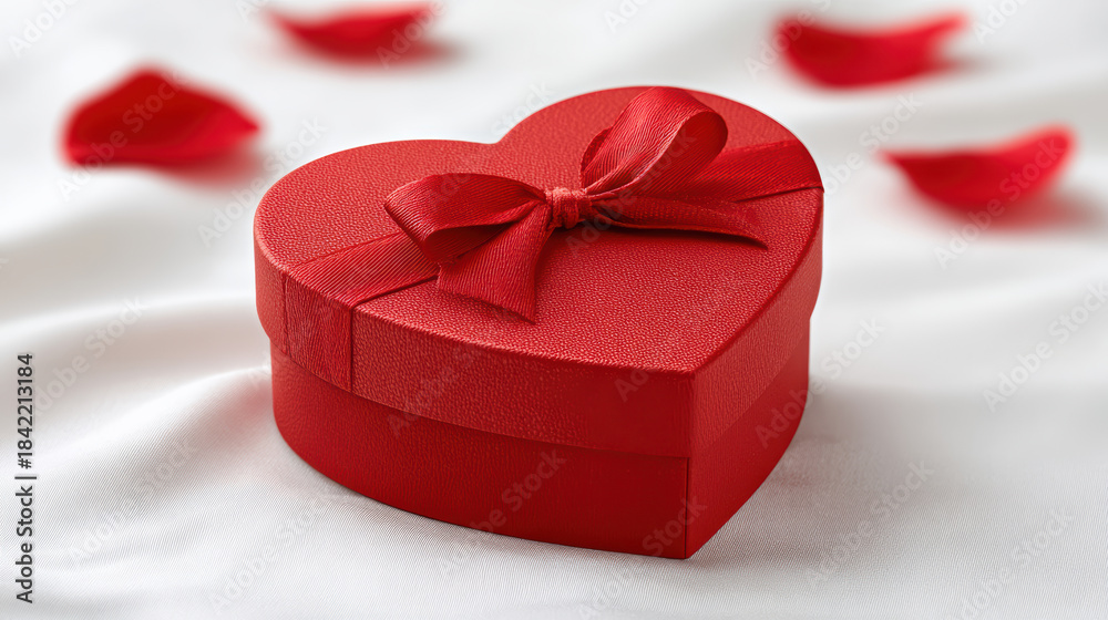 Fototapeta premium Luxurious valentine invitation to flourish romance red heart box for marriage anniversary passion celebrating love