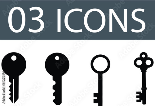 Keys Icon Set Antique Key Icon Set. Antique Keys set of icons silhouette Set of various black silhouette keys isolated on white background. concept of antique, modern keys