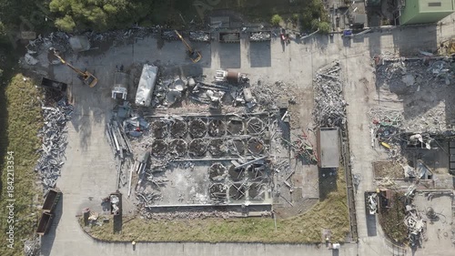 Chemical plant industrial demolition project. Decommissioning and demolition, removal and disposal of asbestos storage equipment, buildings and structural steelwork. Enviromental and global pollution