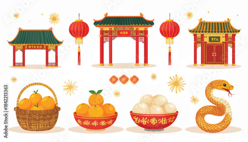 Chinese New Year 2025 Year of the Snake Vector Elements Set