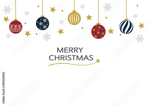 クリスマス素材　オーナメントと雪の結晶の背景