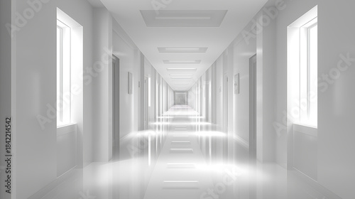 Wallpaper Mural Endless white corridor with bright windows and modern minimalist architecture, color of the year 2026, cloud dancer concept Torontodigital.ca