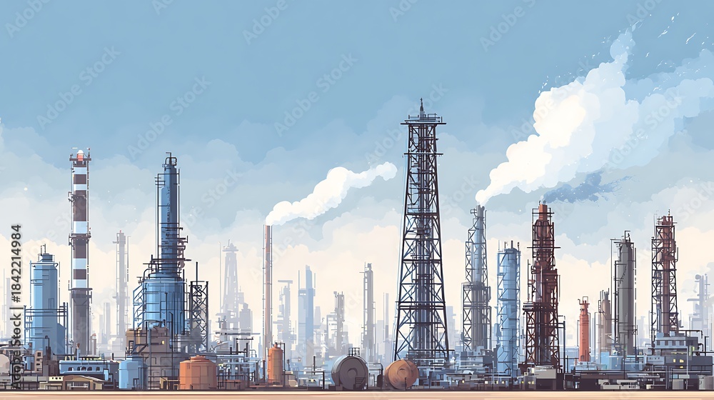 Obraz premium Panoramic View of Industrial Oil Refinery Plant.