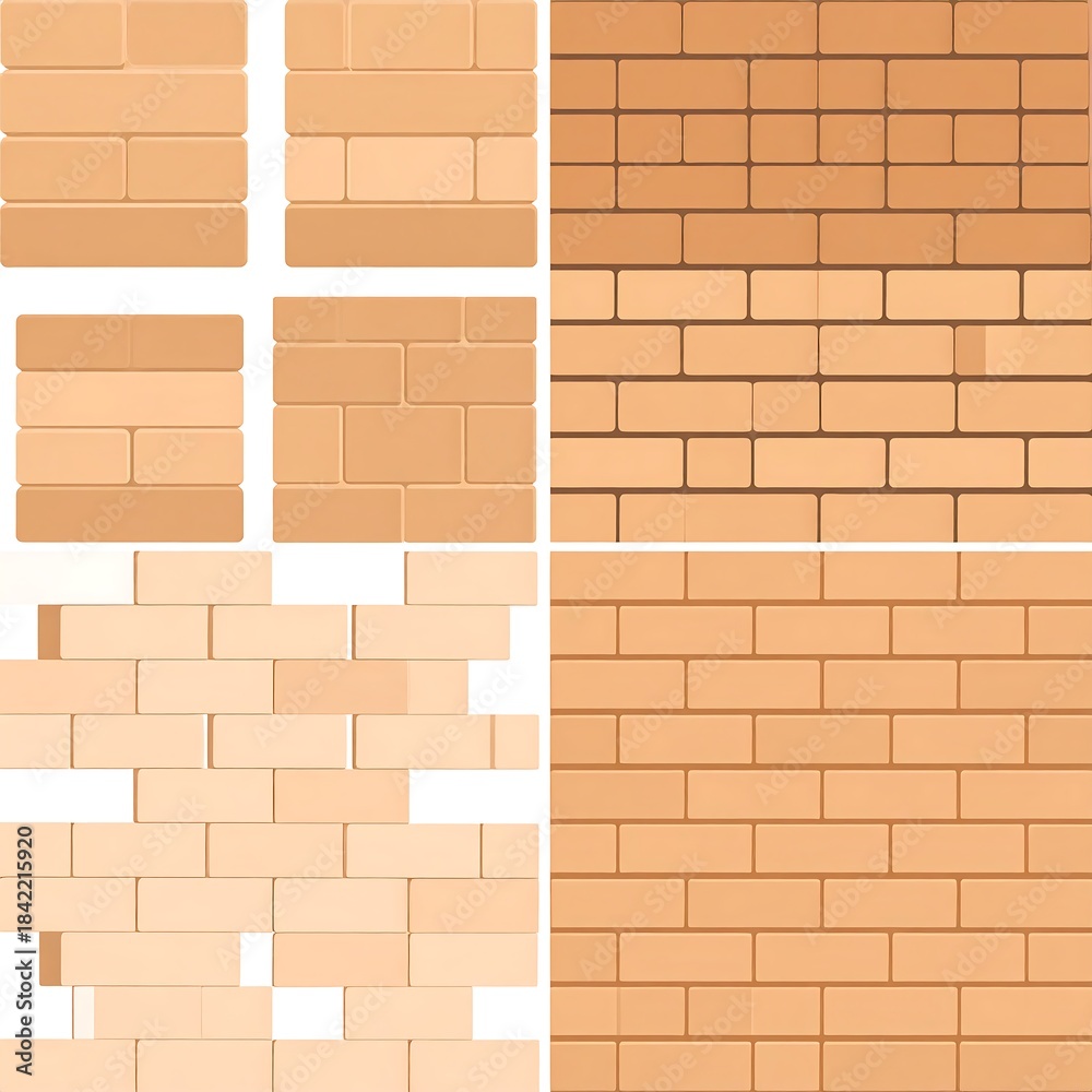 Obraz premium Assortment of brick patterns, showcasing varied layouts and colors, on a white background