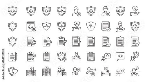 Comprehensive set of medical healthcare insurance and hospital line icons for digital services and web design