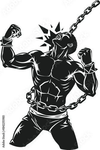 A strong man breaking free from chains symbolizing resistance and freedom