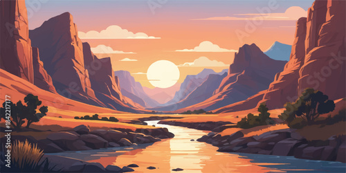 Grand Canyon Arizona winter sunrise landscape with orange light on rock and snow