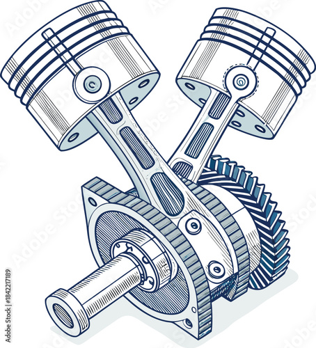 Vtwin engine piston assembly