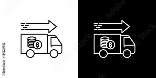 Delivery truck icon with coins, symbolizing financial aspects of logistics and shipping services