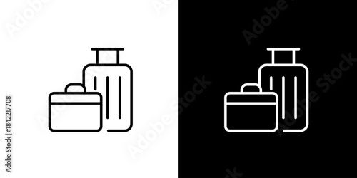 Modern line art icon depicting a collection of luggage, featuring a large rolling suitcase and a smaller carry-on bag, ideal for travel, vacation planning, and holiday journey essentials